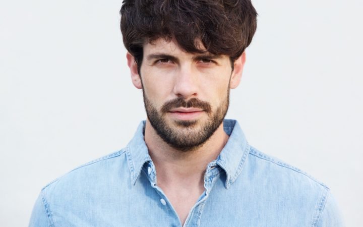 Close up portrait of handsome  male fashion model face with beard